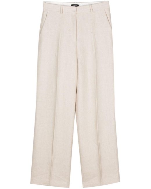 Theory Linen Straight-leg Trousers White