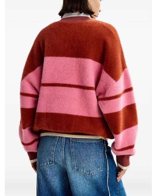 Essentiel Antwerp Red Striped Zip-Up Cardigan