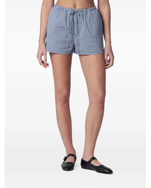 DUNST Blue Pajama Gingham-Check Drawstring Shorts