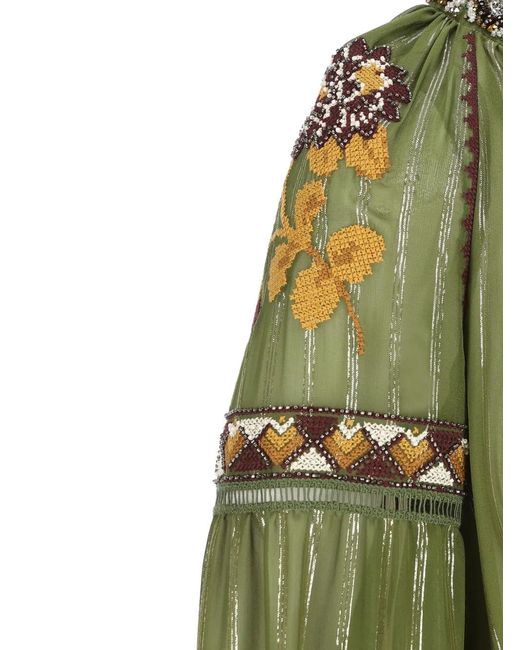 Valentino Garavani Green Floral Bead-Embellished Blouse