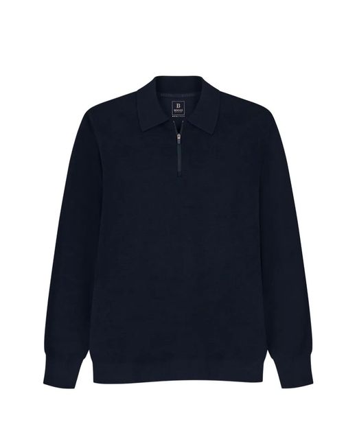 Boggi Blue Knitted Polo Shirt Quarter-Zip Wool Blend Wooltech for men
