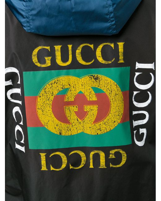 Gucci 合成繊維 ロゴプリント フード付きジャケット カラー ブラック メンズ Lyst