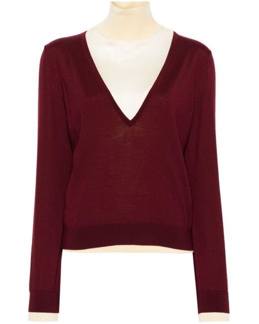 Tory Burch Red Double-layer Mock-neck Jumper