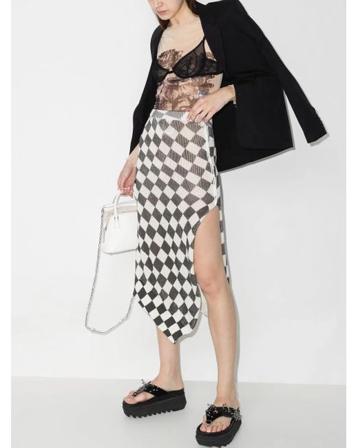 MM6 by Maison Margiela Multicolor Checkerboard-Pattern Asymmetric Skirt