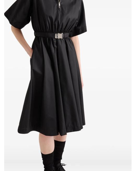 Prada Re-Nylon Midi-Jurk Met Ceintuur in het Black