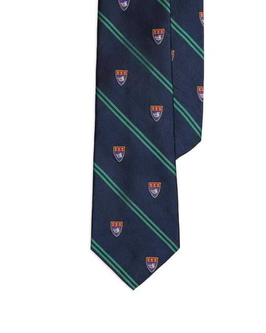 Polo Ralph Lauren Blue Striped Club Embroidered-Emblem Tie for men