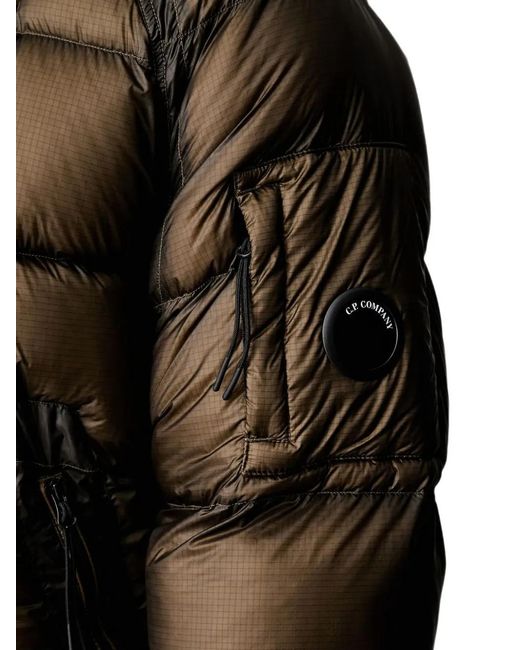 C P Company Brown D.D. Shell Hooded Puffer Jacket for men