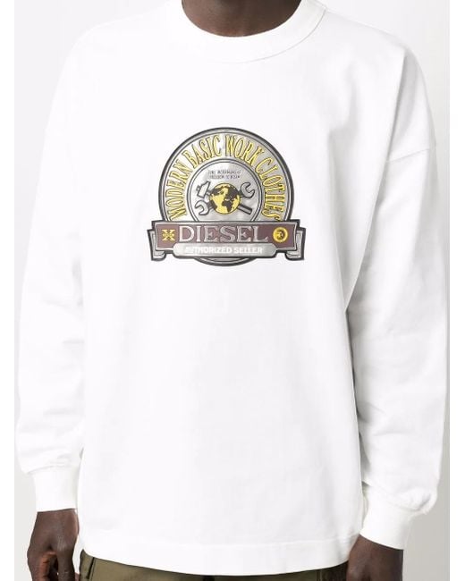 DIESEL White Graphic-Print Cotton Sweatshirt for men
