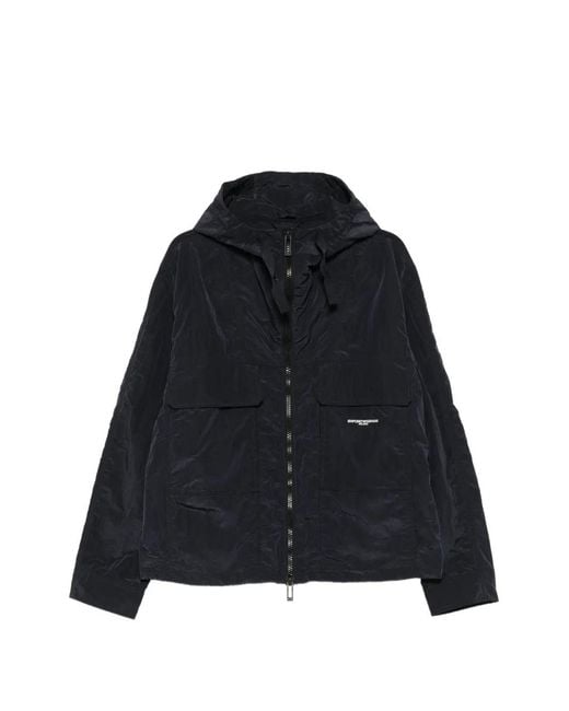 Emporio Armani Black Hooded Crinkled-Texture Jacket for men
