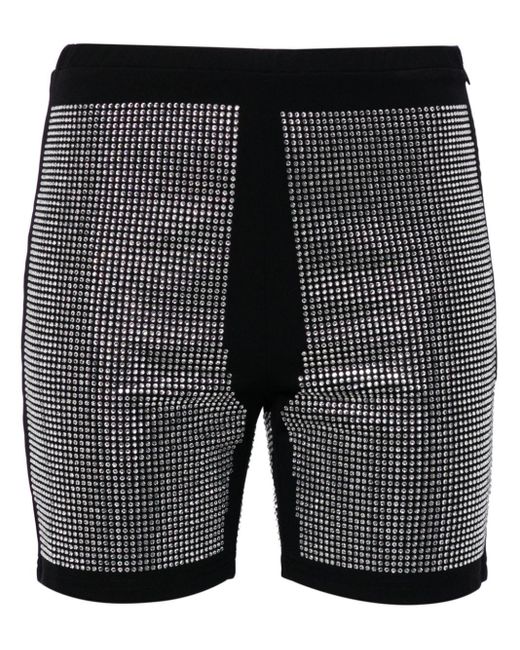 Pushbutton Black Rhinestone-embellished Mid-rise Shorts