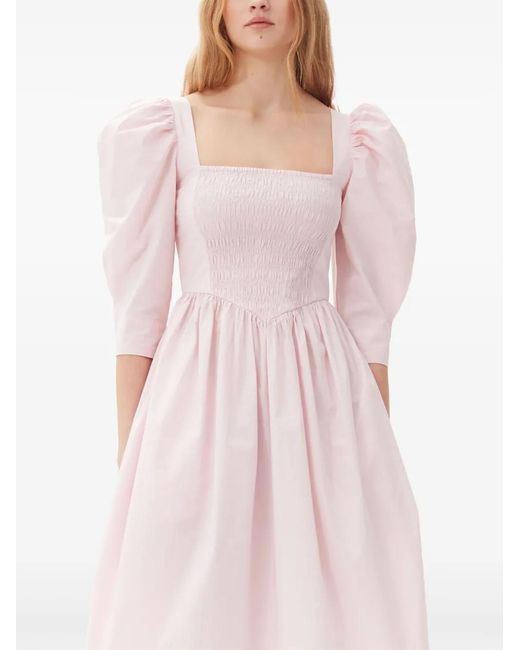 Ganni Pink Ruched Ribbon-Back Dress