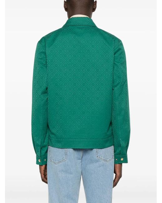 Casablanca Green Monogram-Jacquard Zip-Front Overshirt for men