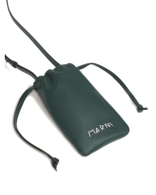 Marni Green Drawstring Logo-Embroidery Pouch for men