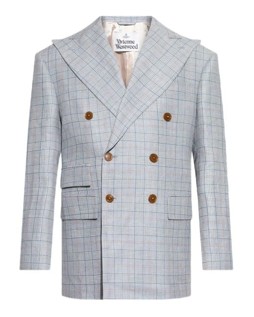 Vivienne Westwood Blue Checked Design Jacket With Peaked Lapels for men