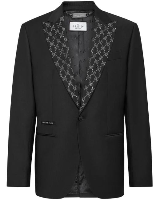 Philipp Plein Black Monogram-Pattern Blazer for men