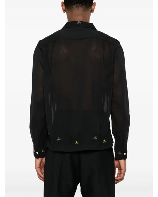 Bode Black Beaded Framboise Semi-Sheer Shirt for men