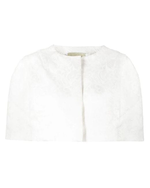 Bambah White Floral-Pattern Cropped Bolero