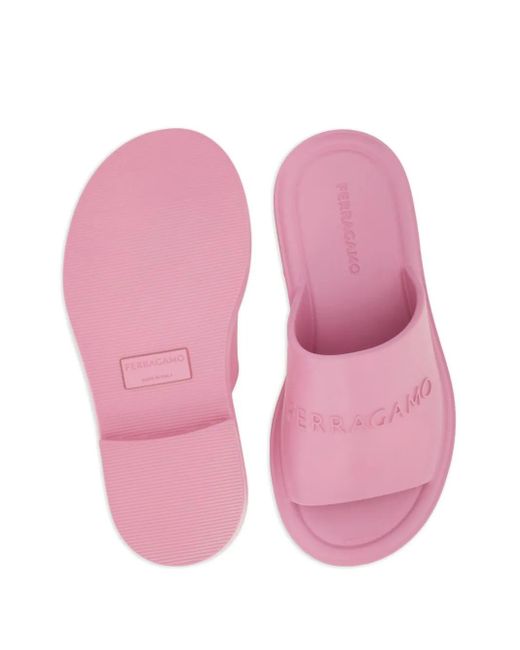 Ferragamo Pink Logo-Debossed Open-Toe Slides
