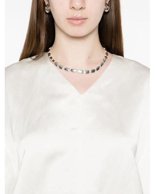 Totême White V-Neck Satin Top