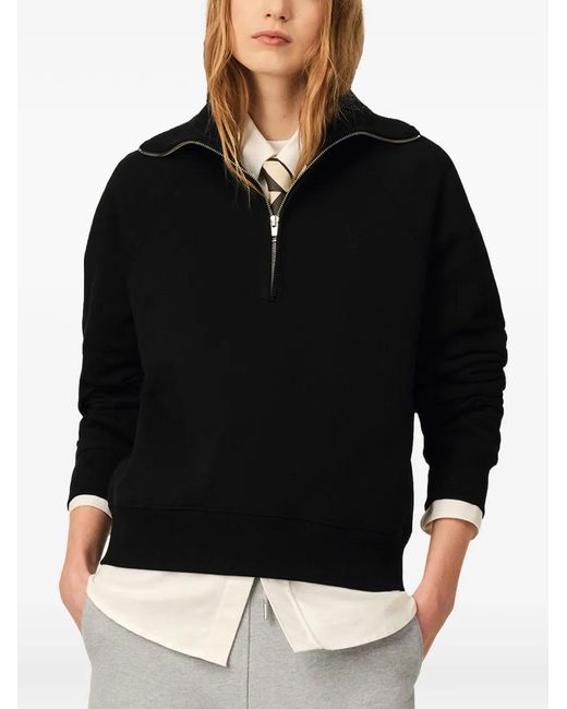 AMI Black Cotton Zipped-Sweatshirt With Embossed Ami De Coeur