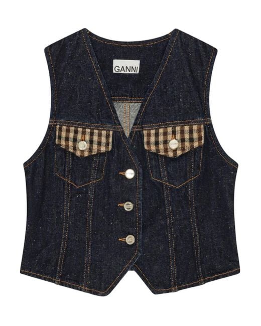 Ganni Blue Denim Waistcoat