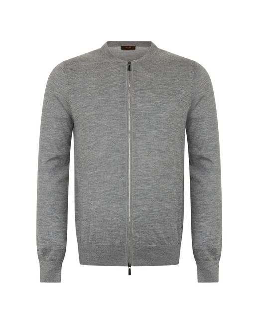 Moorer Gray Casale Zip-Up Fine-Knit Cardigan for men