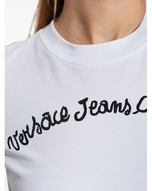Versace Jeans Couture White Logo-Embellished T-Shirt