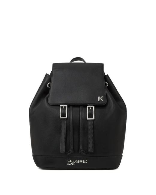 Karl Lagerfeld Black Small Logo-Plaque Backpack