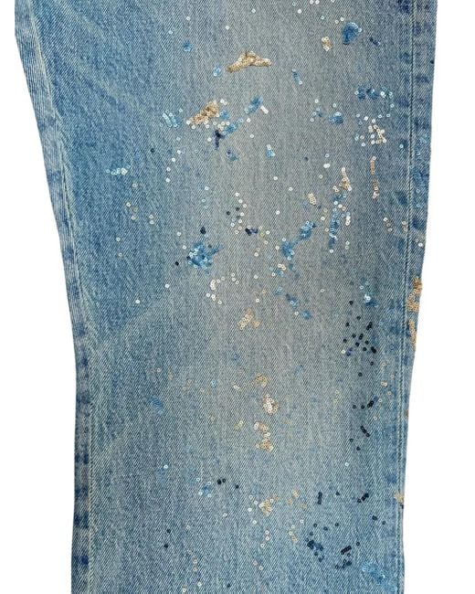 Purple Brand Blue Paint-Splatter Jeans for men
