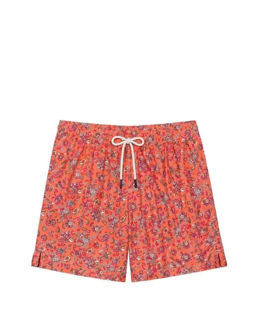 LES HÉRITIERS Red Captain Sea Floral-Print Swim Shorts for men