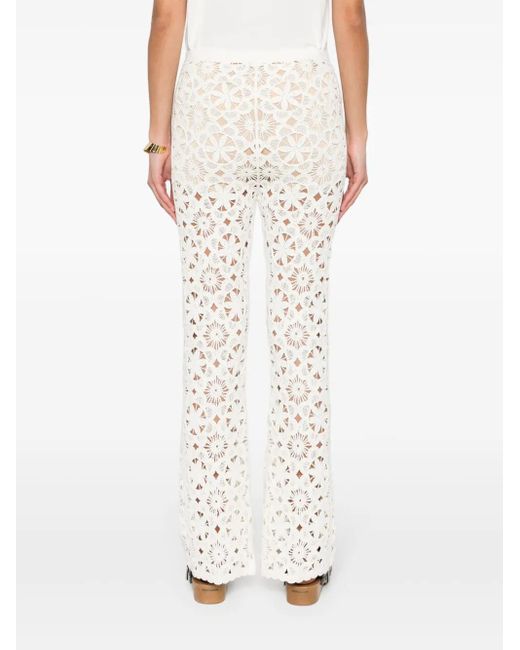 Twinset White Floral-Crochet Flared Trousers