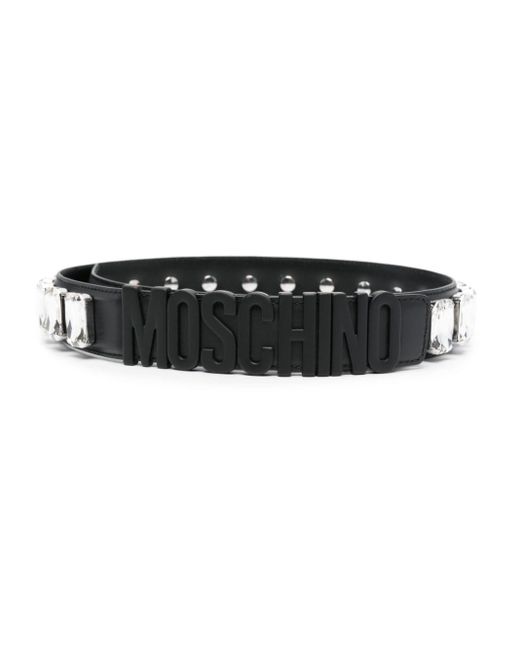 Moschino Black Logo-lettering Crystal-embellished Belt
