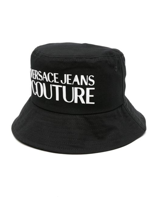 Versace Black Logo-patch Cotton Bucket Hat for men