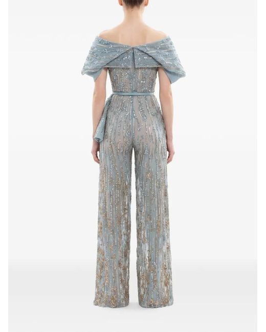 Saiid Kobeisy Gray Sequin-Embellished Belted Jumpsuit