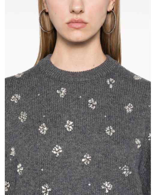 Maje Gray Rhinestone-Embellished Sweater