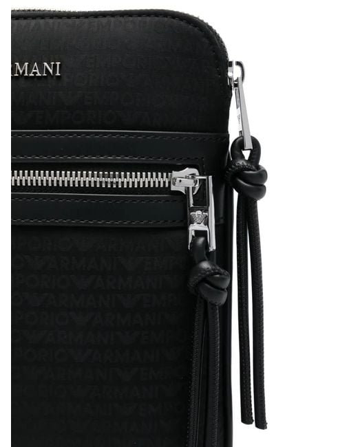 Emporio Armani Black Logo-Lettering Messenger Bag for men