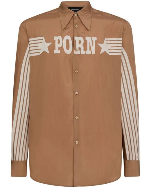 DSquared² Brown Graphic-Print Silk Shirt for men