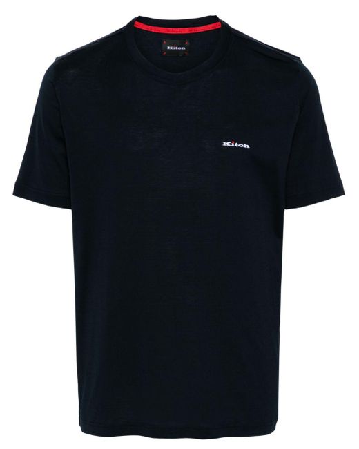 Logo-embroidered cotton T-shirt Kiton de hombre de color Black