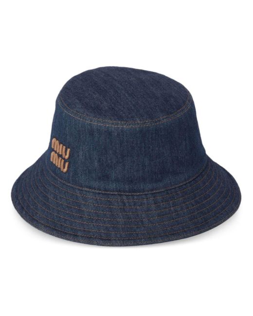 Sombrero de pescador vaquero con logo bordado Miu Miu de color Blue