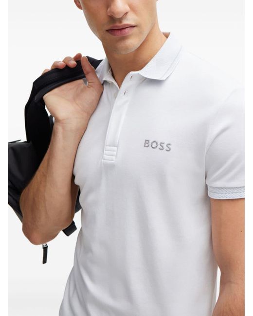Boss Poloshirt mit Logo-Stickerei in White für Herren