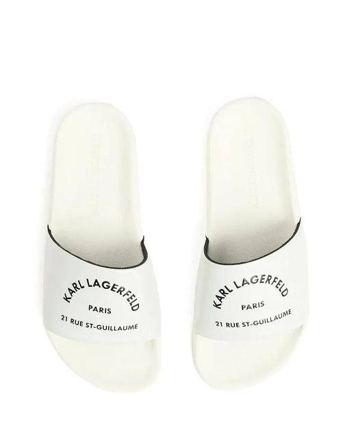 Karl Lagerfeld White Kondo 2.0 Logo-Print Slides