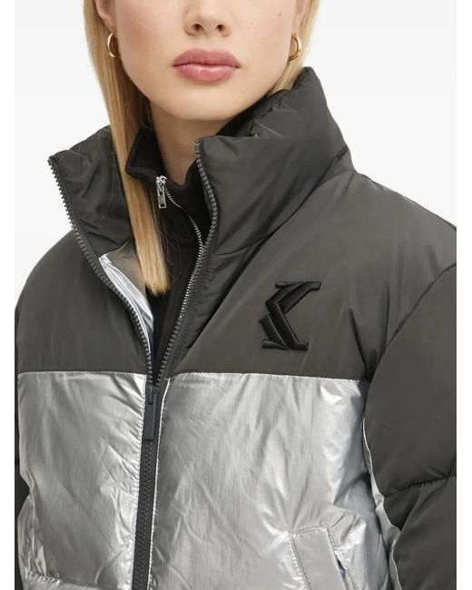 Karlkani Black Metallic-Panel Puffer Jacket