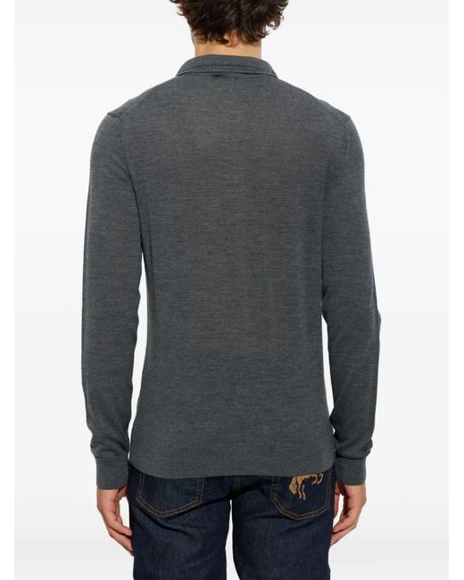 Etro Blue Logo-Embroidered Long-Sleeve Polo Shirt for men