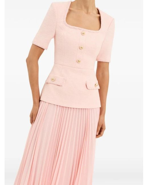 Rebecca Vallance Pink Elvie Pleated-Skirt Midi Dress