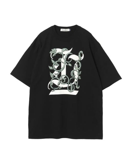 Undercover Black Floral-Print Monogram T-Shirt for men