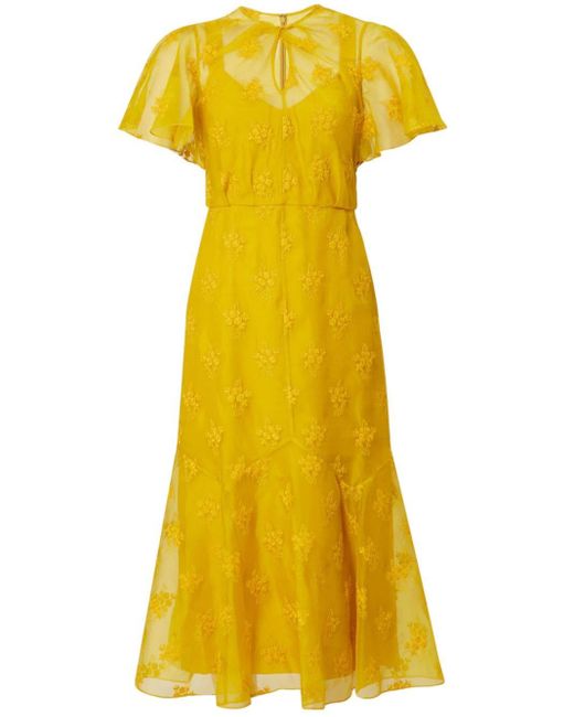 Erdem Yellow Floral-embroidered Midi Dress