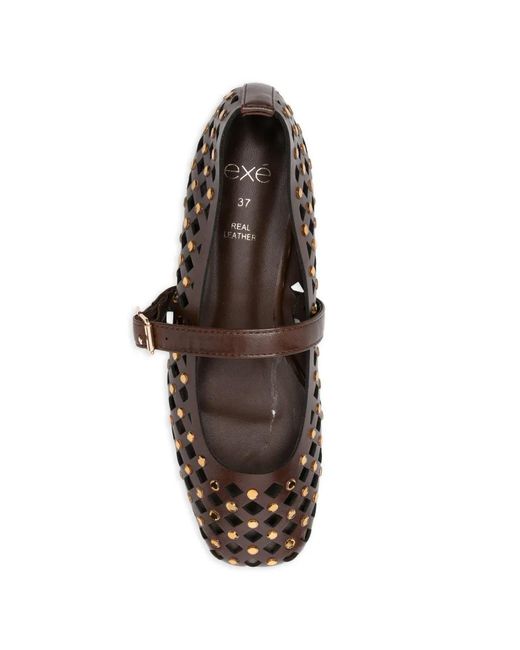 Exe' White Studded Laser-Cut Ballet Flats