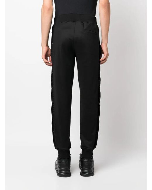 Philipp Plein Black Engraved-Buttons Drawstring Track Pants for men