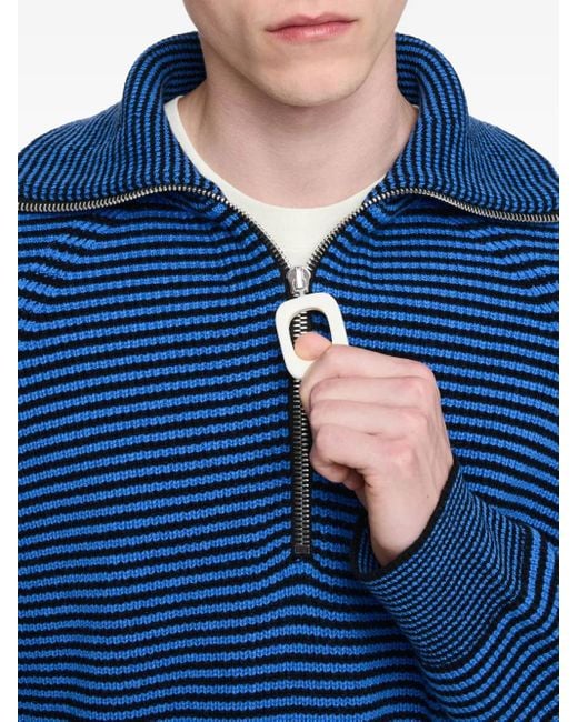 J.W. Anderson Blue Striped Zip-Up Sweater for men