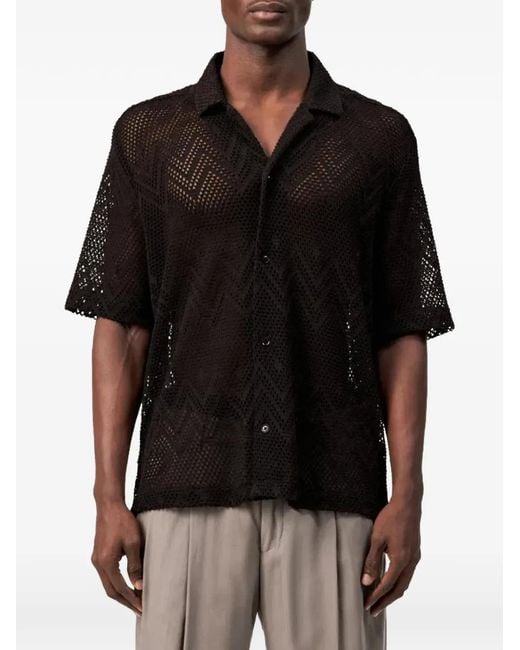 Drykorn Black Bijan 02 Crochet-Knit Short-Sleeve Shirt for men